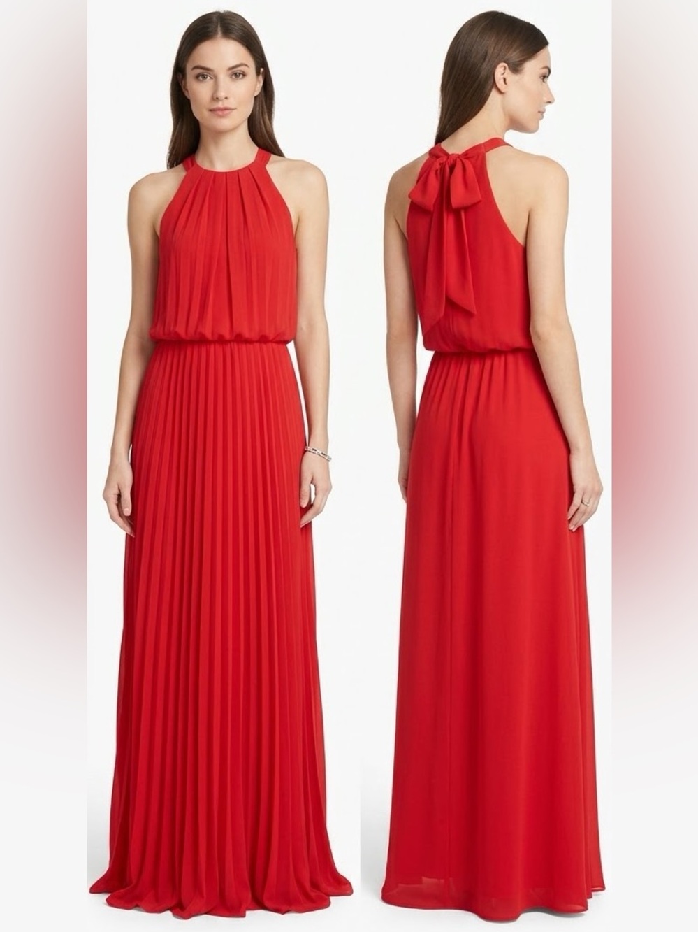 Premier Amour Red Halter Neck Tie-Back Maxi Dress | Size 6